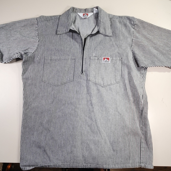 Vintage Ben Davis Shirt Mens Large Gray 1/4 Zip Pullover Striped 1990s Workwear - Picture 1 of 6